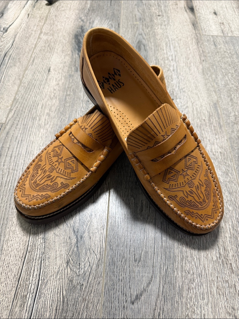 Men's Tan Embossed Leather Slip-On Loafers